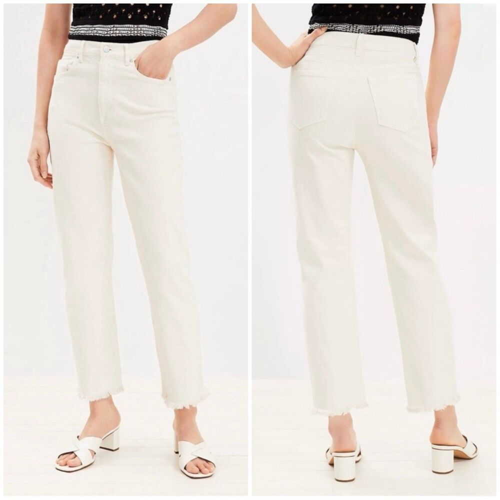 LOFT High Rise Straight Leg Jeans in Off White